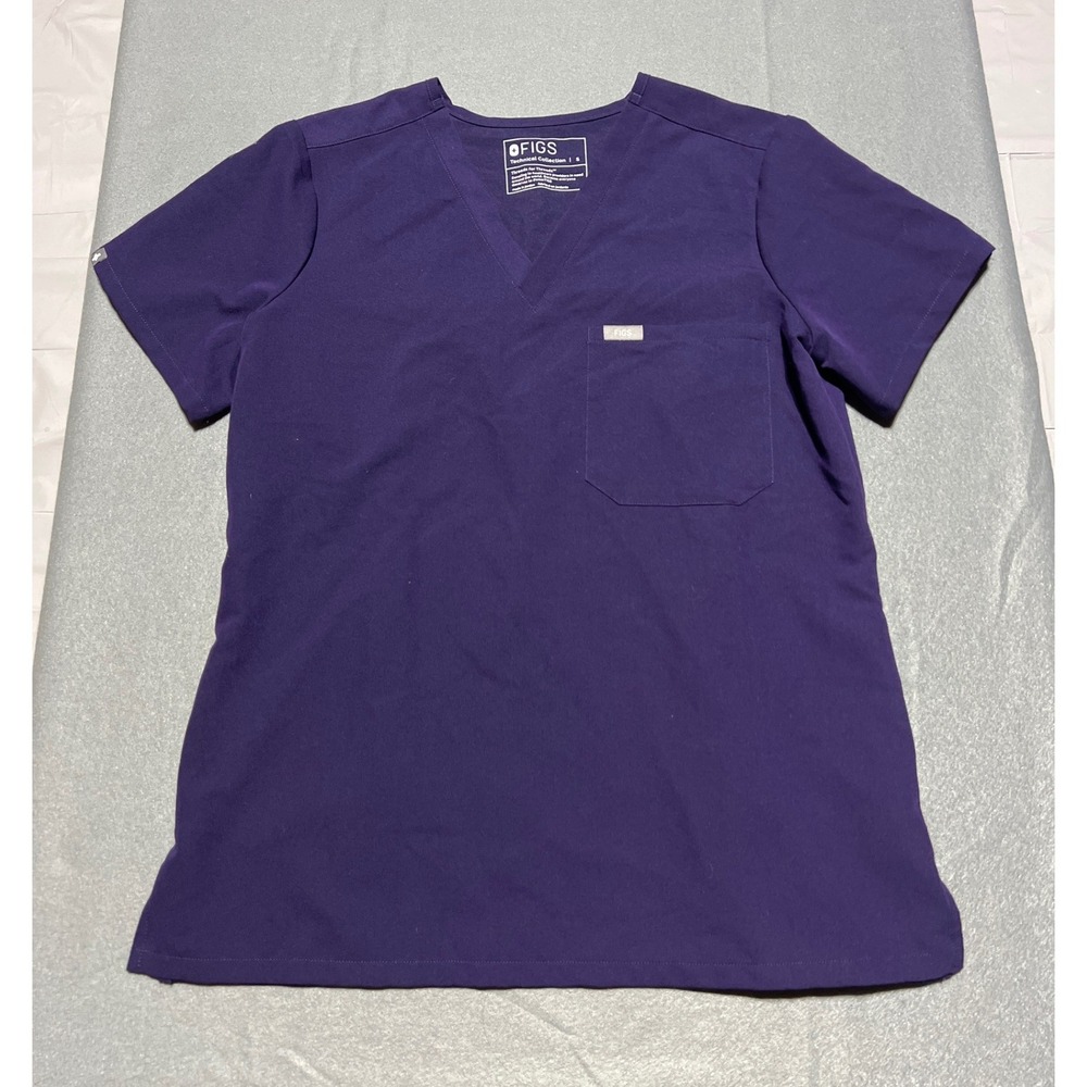 FIGS Catarina Scrub Top Purple V-Neck Chest Pocket Technical Collection Small